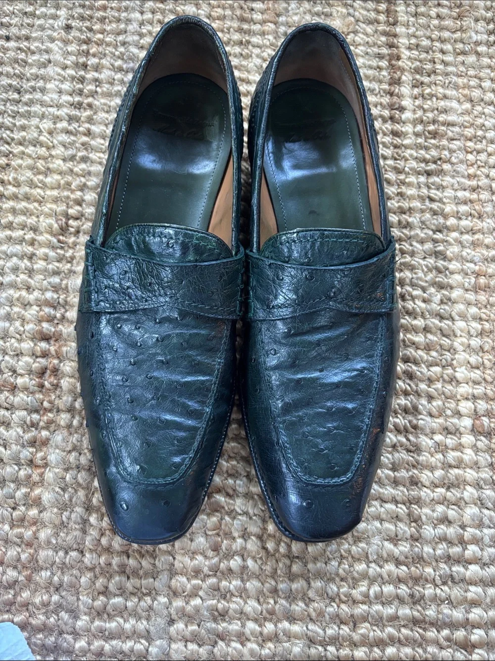 Ermenegildo Zegna vintage ostrich leather penny loafer  in green